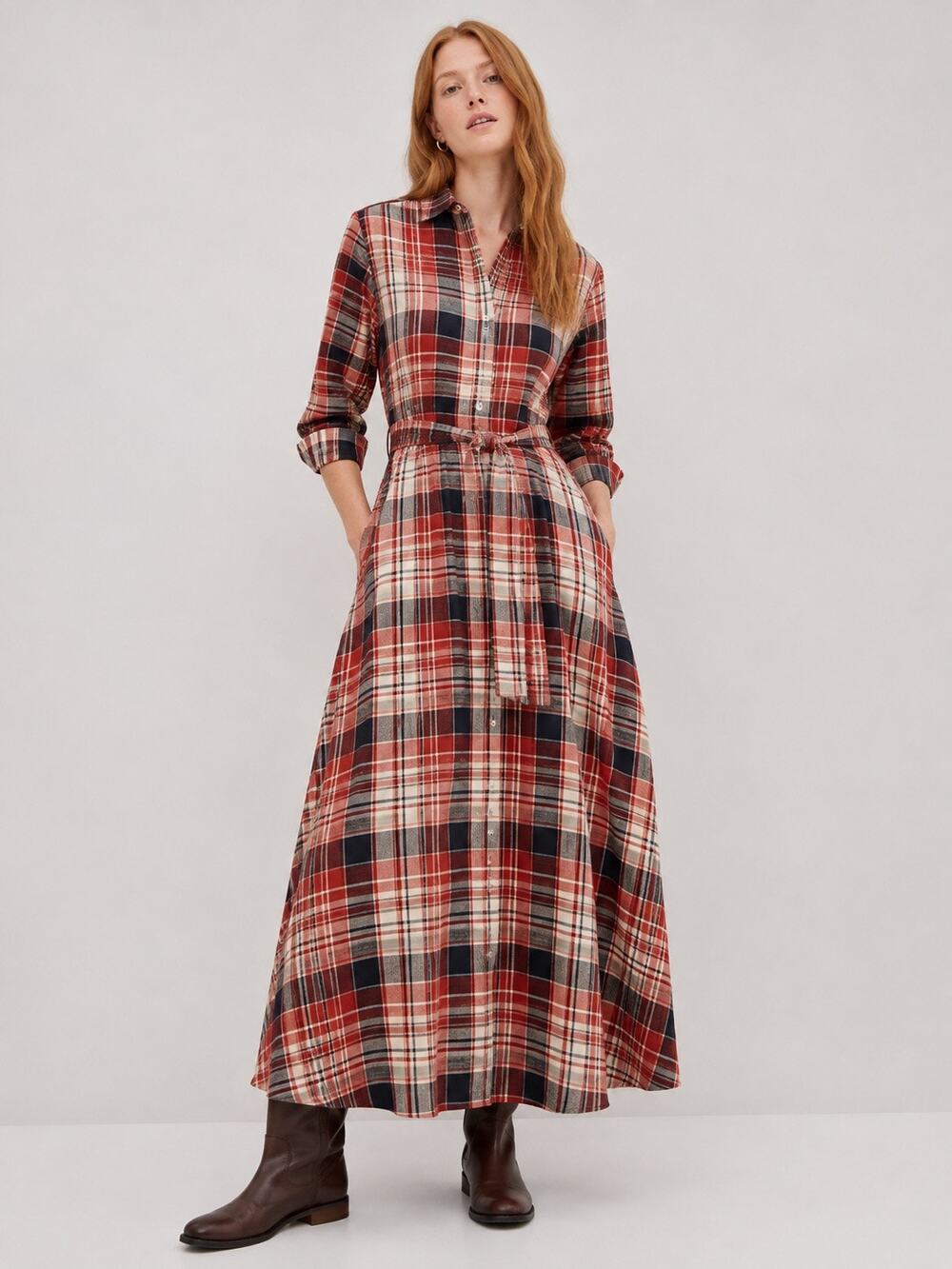 Polo Ralph Lauren Classic Plaid Linen Belted Shirtdress Maxi US 4